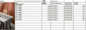Guide des tailles montrant les largeurs et poids pour chemin de table jacquard
