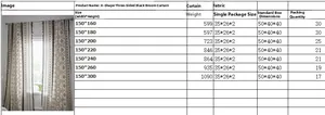 Size chart for black and white geometric cotton linen curtains with bohemian tassel detail