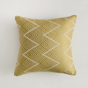 Detailed view of modern wave jacquard texture and geometric pattern on square pillowcase