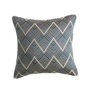 Modern square cushion cover with navy blue and beige chevron jacquard wave pattern
