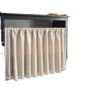 Minimalistische beige Spitzenvorhänge mit Rüschen und Blumenbesatz für Schränke und Fenster