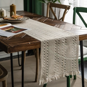 Runner da Tavolo Boho Intrecciato in Cotone E Iuta Con Nappine Traforato Decorazione Rustica per Matrimonio Festa Sala da Pranzo