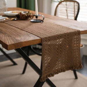 Hand Woven Cotton Linen Table Runner With Tassels Geometric Pattern Bohemian Farmhouse Style Home Decor Dining Cloth