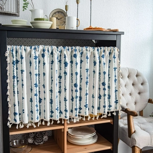 Cotton Linen Cafe Curtain Striped Boho Valance With Tassels For Kitchen Cabinet Sink Door Dustproof Decorative Tier Curtain