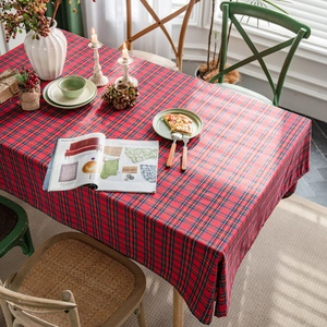Classic red and blue plaid tartan rectangular tablecloth for rustic home dining decor