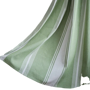 Green and white striped cotton linen cafe curtains with vertical pattern in American style