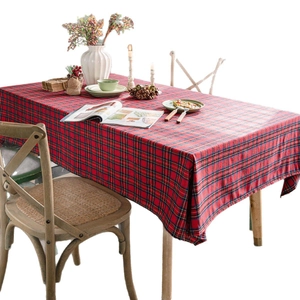 Classic red plaid tablecloth for rectangular tables with elegant fabric drape for home decor