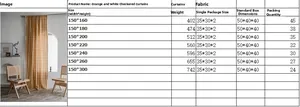 Size chart for orange plaid curtains with white tassels and semi-shading fabric details