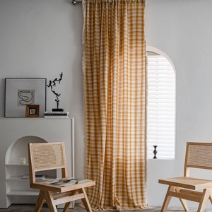 Nordic Plaid Cotton Curtains With Fringe Tassel Semi Shading Window Drapes For Kitchen Balcony Bay Window Home Decor