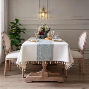 American Vintage Cotton Linen Blend Tablecloth Rectangular Tassel Table Cover Washable Dustproof Dining Table Cloth For Home Wedding Party
