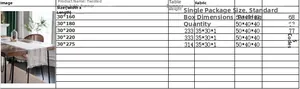 Size chart for beige woven table runner showing dimensions and weight specifications