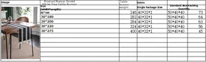Tableau des tailles pour chemin de table tissé rayé noir et blanc avec poids et mesures
