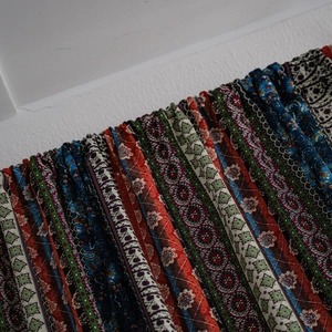 Bohemian printed window curtain with rustic paisley patterns and pleated texture