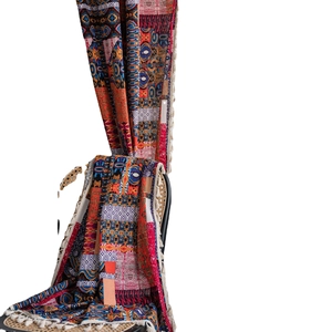 Bohemian printed window curtain with colorful geometric patterns and decorative tassels