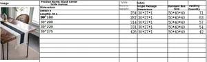 Detailed size chart for black and white striped woven table runner with dimensions and weight