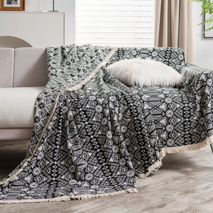 American Country Retro Geometric Jacquard Sofa Cover Multi-Functional Throw Blanket With Tassels Thick Sofa Slipcover For Home Decor