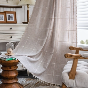 American Farmhouse Cotton Plaid Embroidered Curtains With Tassels Semi-Shading Window Valance For Kitchen Bedroom Home Decor