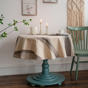 American Retro Round Striped Cotton Tablecloth For Dining Table Nordic Minimalist Yarn Dyed Striped Dustproof Decorative Table Cloth