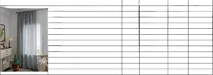 Size chart for grey striped semi-sheer curtains showing weight and dimension details