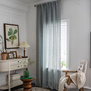 Farmhouse Cotton Striped Embroidered Semi Blackout Curtain With Tassels American Vintage Style For Living Room Kitchen Valance