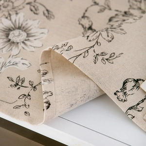 Nordic cotton linen microwave cover with black rose patterns on beige fabric