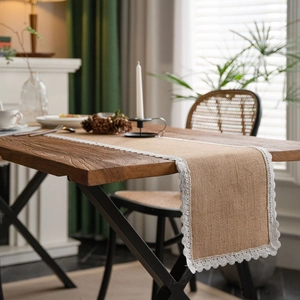 Rustic Jute Table Runner With Lace Trim Burlap Tablecloth For Wedding Party Farmhouse Dining Table Decoration Home Decor