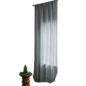 Rideau semi-transparent brodé à rayures bleu gris pour fenêtres de style rustique