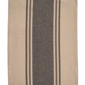 Minimalist striped cotton linen table runner with coffee brown center stripe detail