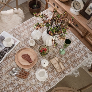 White floral lace tablecloth for tea party photography background with vintage style