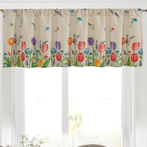 Amerikanischer Landhausstil Tulpe Blumendruck Café Vorhang Baumwolle Leinen Halber Vorhang Stangentasche Valance Für Küche