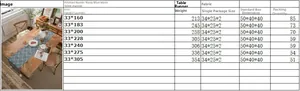 Size chart for navy wave table runner showing detailed dimensions and weight specifications