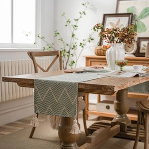 Nordic Geometric Table Runner With Tassels Polyester Cotton Jacquard Wave Pattern Dining Table Runner Home Decor Long Tablecloth