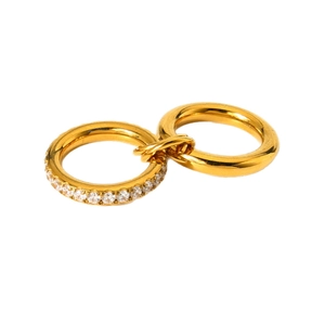 Modern double-layer 18K gold plated stainless steel ring with interlocking zircon bands