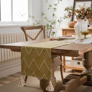 Nordic Jacquard Geometric Wave Table Runner Cotton Polyester Tassel Decoration Dining Table Cloth Kitchen Home Decor