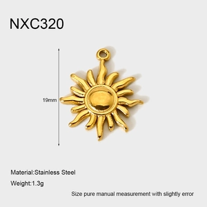 Makroaufnahme des 19mm Edelstahl Sonnenanhängers mit 18K Vergoldung und Maßen