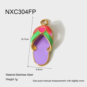 Detail of flip-flop pendant in colorful enamel and stainless steel with measurements