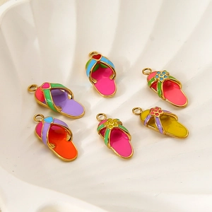 Colorful 18k gold plated flip-flop charms with enamel finish for DIY jewelry making