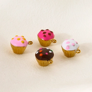 Set of four 18k gold plated cupcake pendants with colorful enamel drip for DIY jewelry making