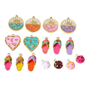 18k gold plated stainless steel enamel charms including flip-flops and sunburst designs