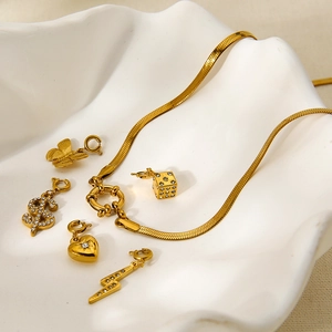 18K gold plated stainless steel snake chain necklace with five zircon set pendants