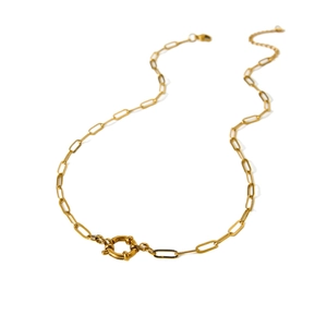 Minimalist 18K gold plated stainless steel paperclip chain necklace with round spring clasp