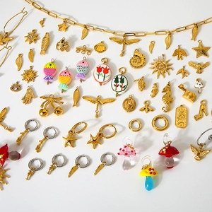 DIY Schmuckanhänger Set aus 18K vergoldetem Edelstahl mit bunten Emaille-Formen