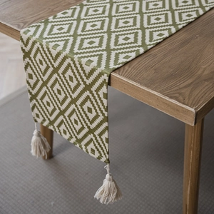 Nordic Jacquard Geometric Table Runner With Tassels Cotton Polyester Blend Decorative Long Tablecloth For Dining Home Decor