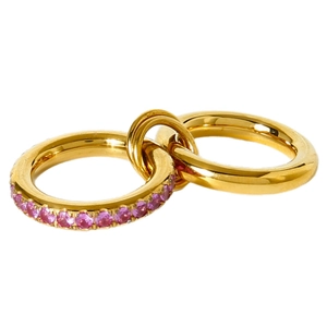 Double layer 18K gold plated stainless steel ring with micro-paved pink zircons