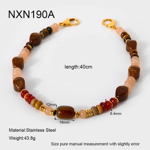 Close-up of multicolor acrylic beads and stainless steel lobster clasp on 40cm necklace