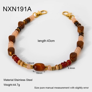 Detailed view of 43cm tiger eye and agate bead chain with stainless steel lobster clasps