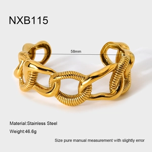 Macro shot of 18K gold plated stainless steel chunky twisted chain bangle with 58mm diameter