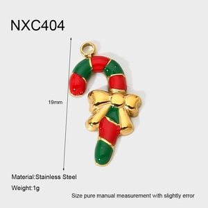Detailed size view of candy cane pendant in 18K gold plated stainless steel