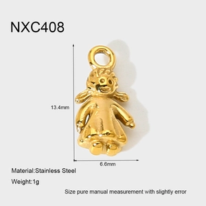 Detail showing dimensions 13.4x6.6mm of 18K gold-plated stainless steel girl pendant