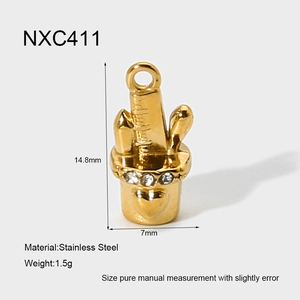 Detailed view of 18K gold-plated cactus pendant showing dimensions and stainless steel material